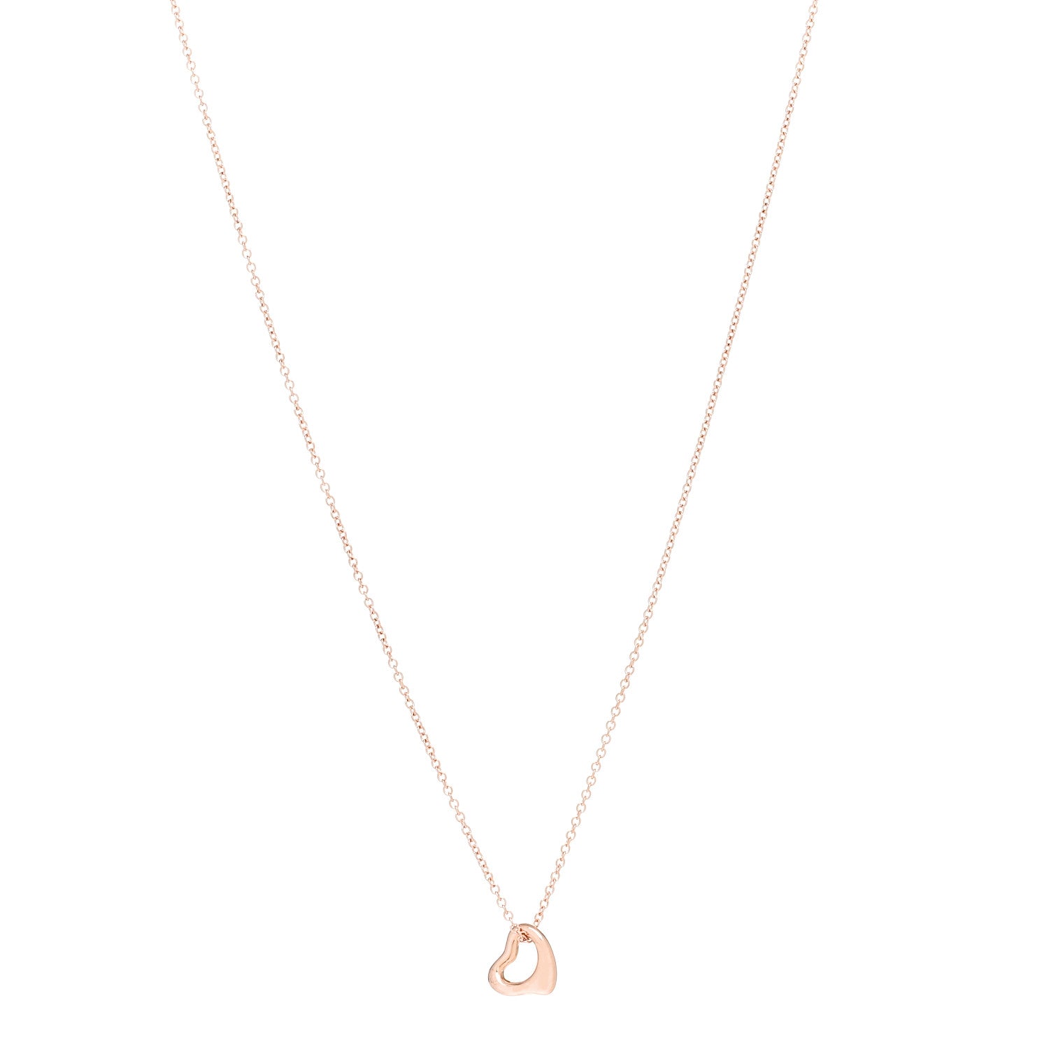 Tiffany 18K Rose Gold 7mm Elsa Peretti Open Heart Pendant Necklace 1 of 6