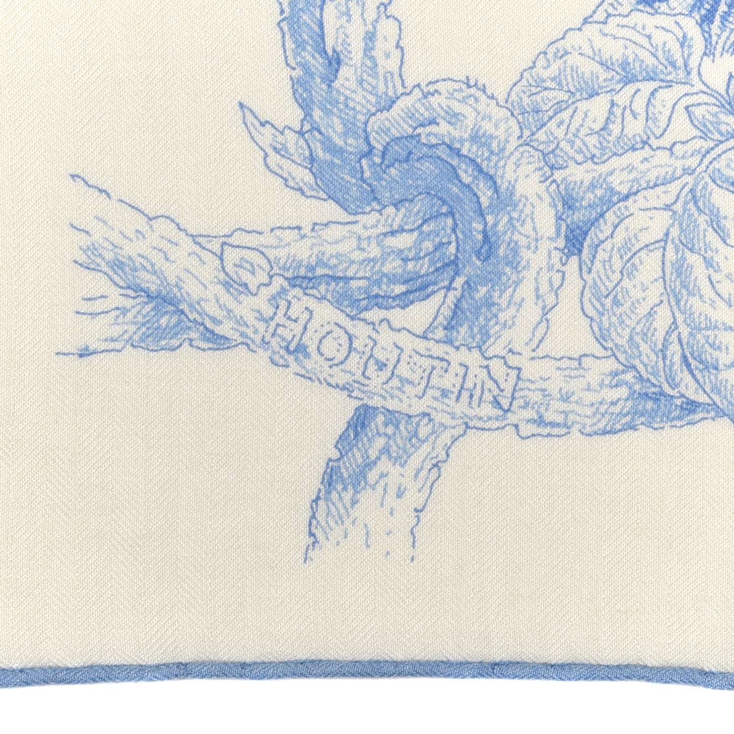 Cashmere Silk Les Cabanes Shawl 140 White Bleu Ciel