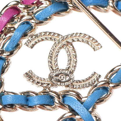 Chanel Metal Calfskin Chain Peace Sign CC Brooch Blue Purple Gold 4 of 5