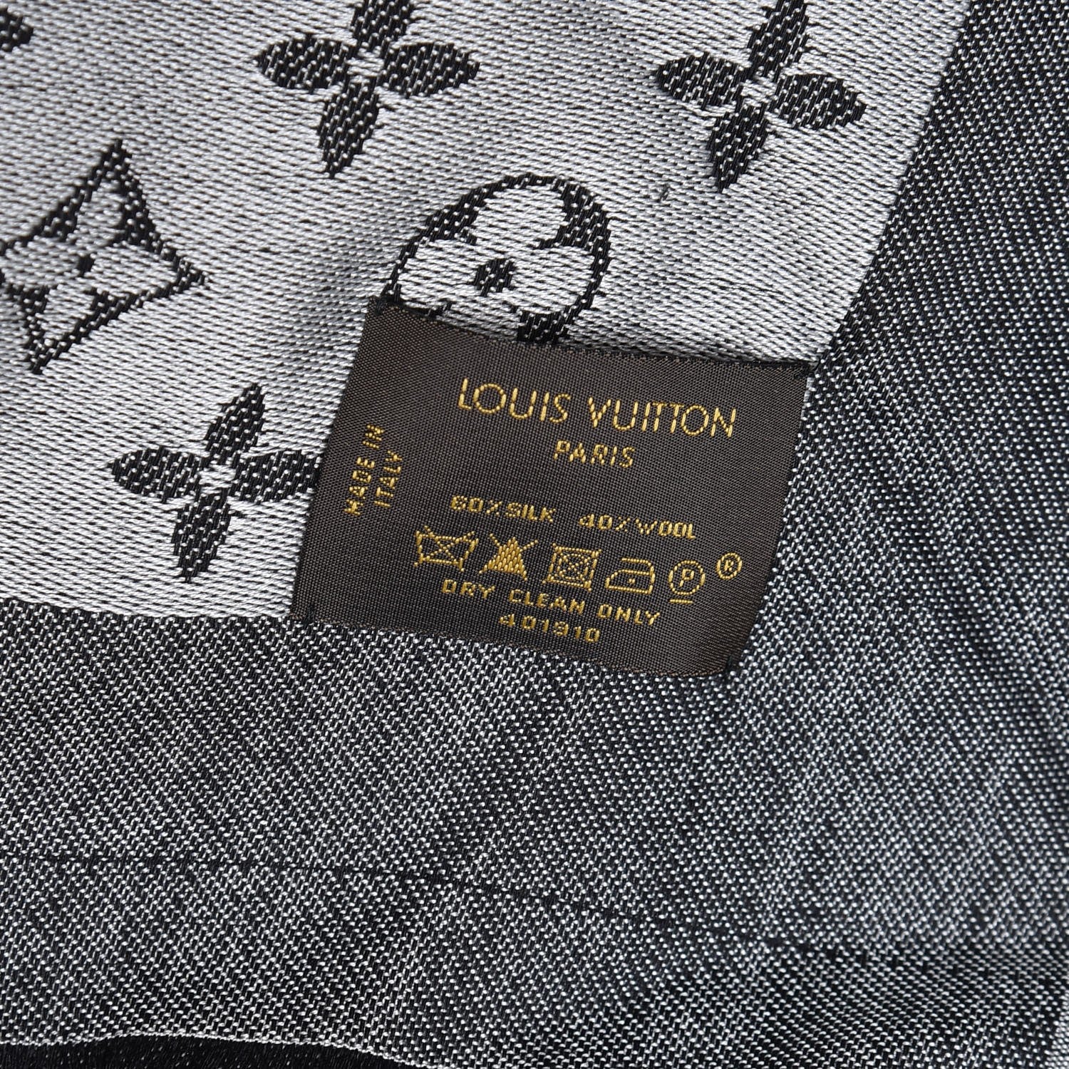 Louis Vuitton Wool Silk Monogram Denim Shawl Black 4 of 4
