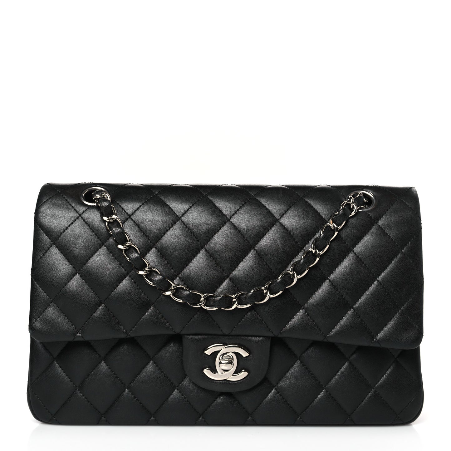 Lambskin Quilted Medium Double Flap Black