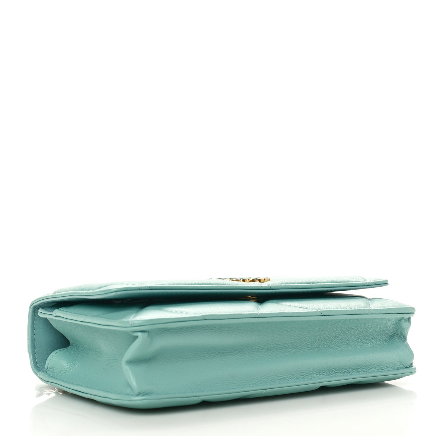 Lambskin Quilted Chanel 19 Wallet On Chain WOC Light Blue