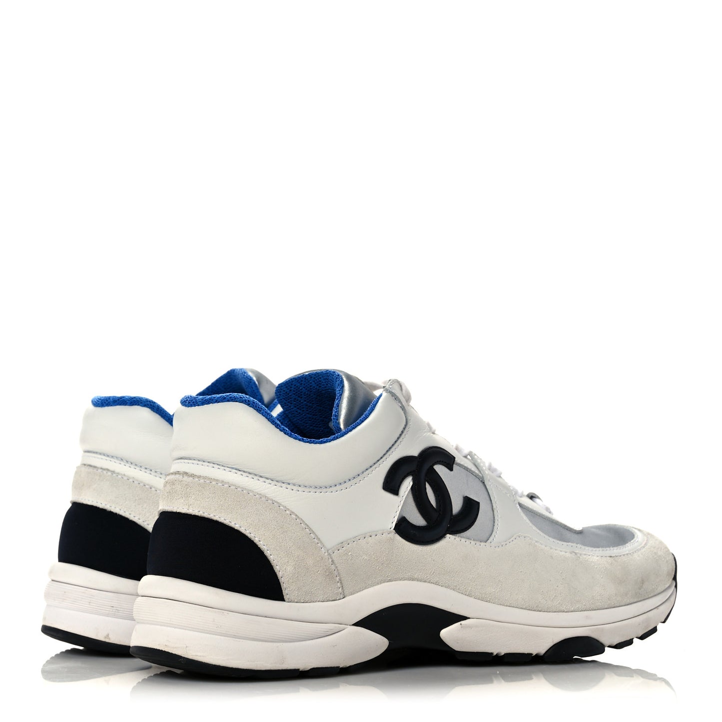 Calfskin Fabric Sneakers 37 White Silver Fluo Blue