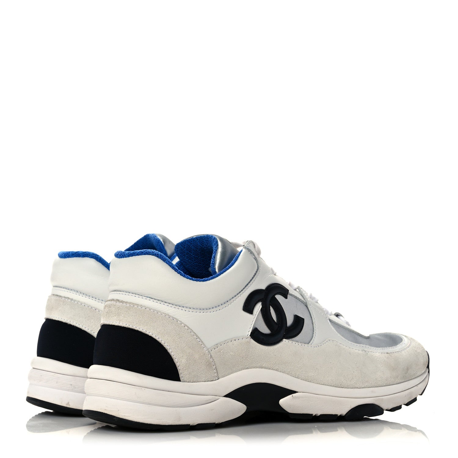 Chanel Calfskin Fabric Sneakers 37 White Silver Fluo Blue 4 of 10