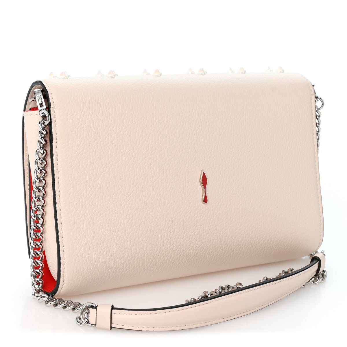 Christian Louboutin Calfskin Spikes Loubinthesky Paloma Clutch Leche 3 of 10