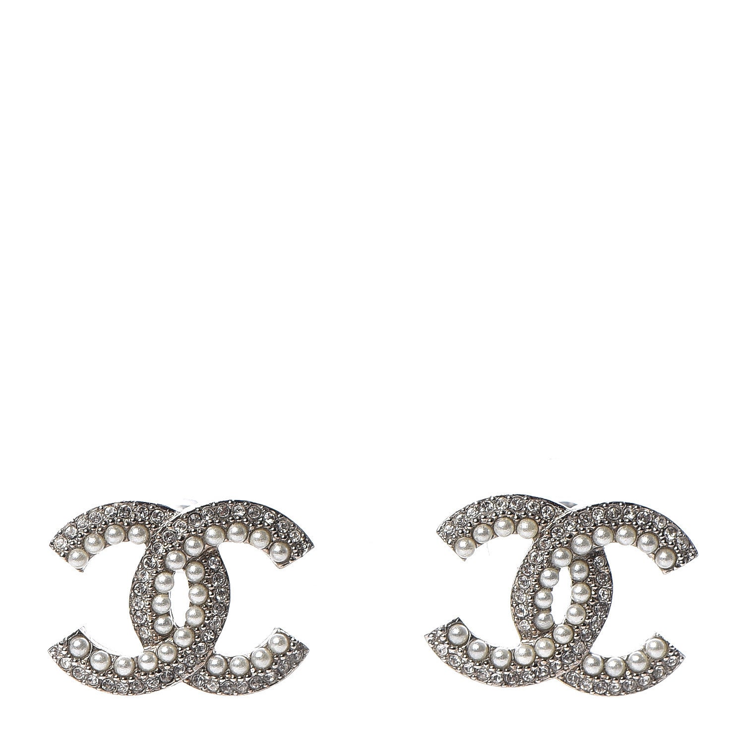 Chanel Pearl Crystal CC Snow Palace Earrings Silver 1 of 5