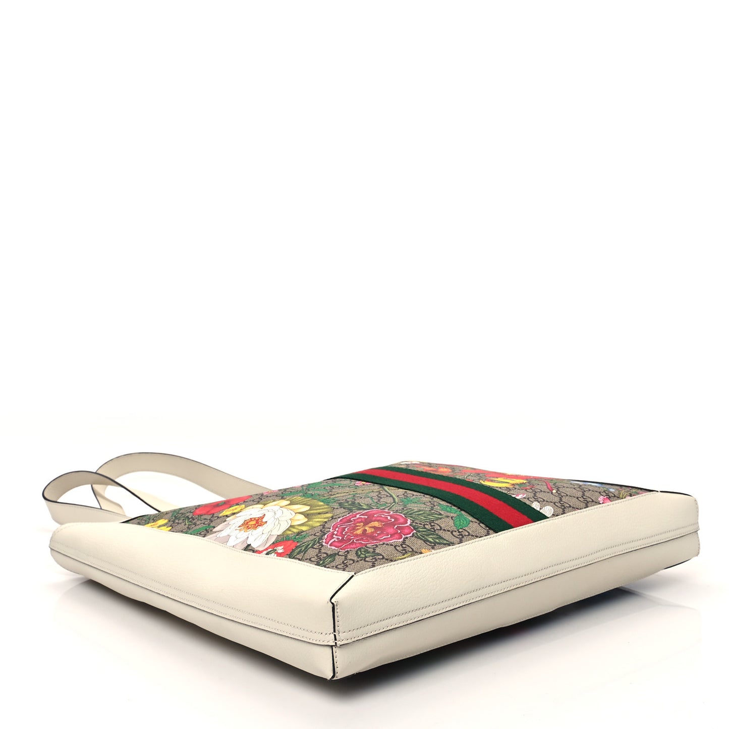 GG Supreme Monogram Flora Web Ophidia Vertical Shopping Tote White