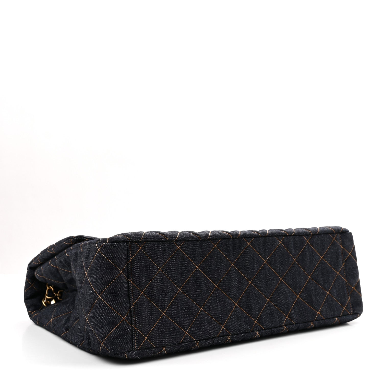 Chanel Denim Quilted XXL Travel Flap Bag Dark Blue Orange 3 of 10
