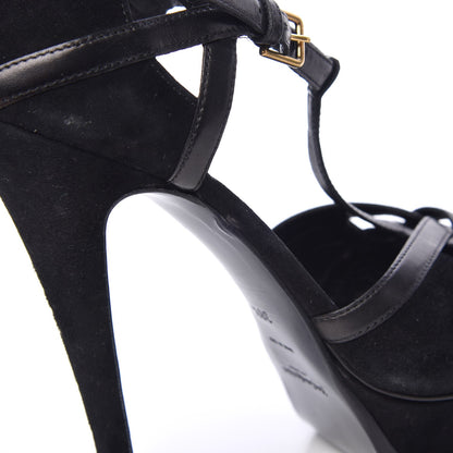 Saint Laurent Calfskin Suede Platform Sandals 38.5 Black 18 of 21