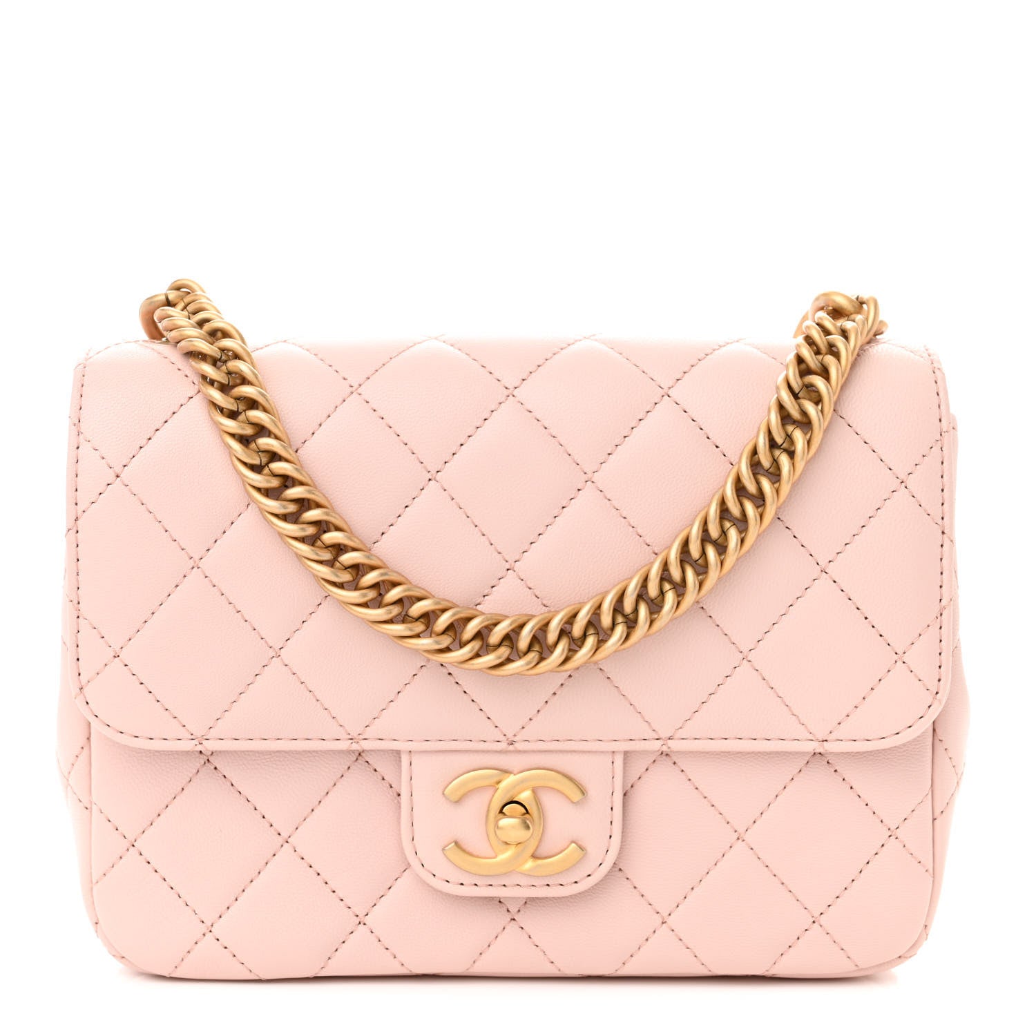 Chanel Calfskin Quilted Chain On Chain Flap Light Pink 1 of 11