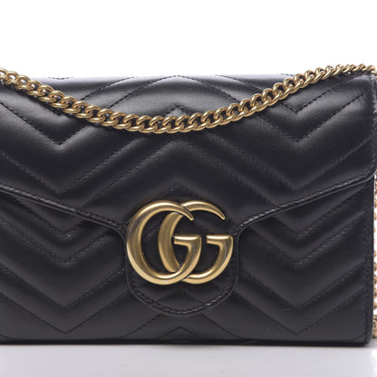 Gucci Calfskin Matelasse GG Marmont Chain Wallet Black 10 of 15