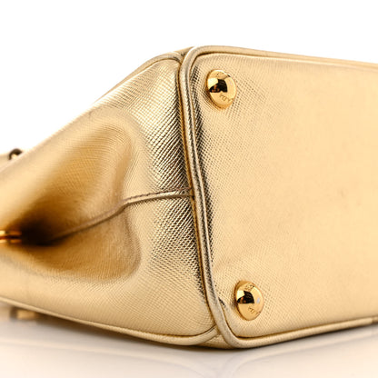 Prada Metallic Saffiano Lux Micro Galleria Double Zip Tote Gold 8 of 10