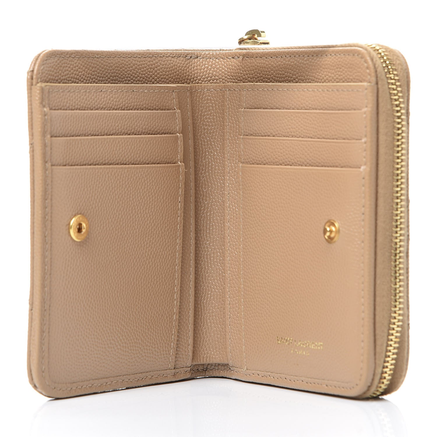 Saint Laurent Grain De Poudre Matelasse Chevron Monogram Compact Zip Around Wallet Cork 4 of 9