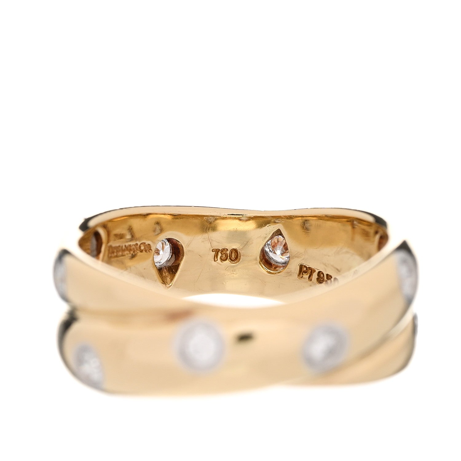Tiffany 18K Yellow Gold Platinum Diamond Etoile Twist Band Ring 49 5 5 of 7