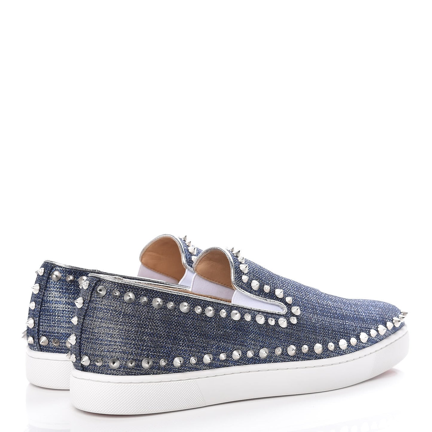 Lame Lux Mens Spikes Pik Boat Flat 43 Denim Silver