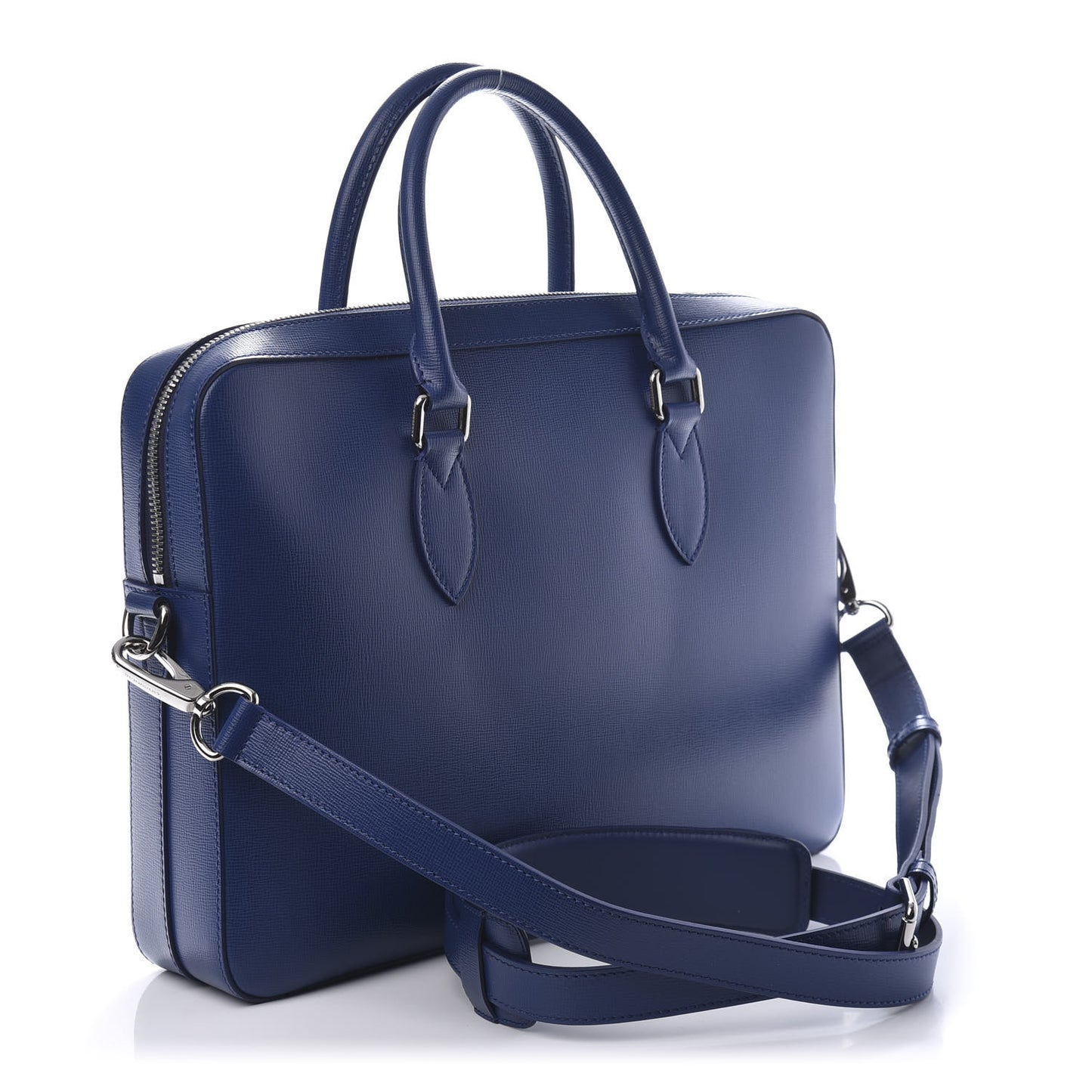Textured Calfskin Barrow Briefcase Deep Blue