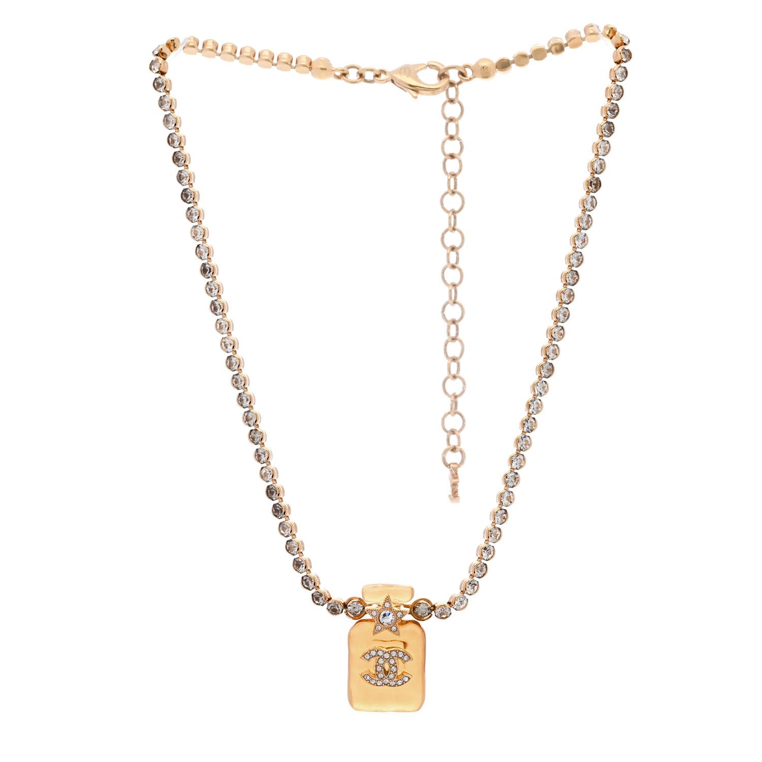 Chanel Resin Crystal CC Star Perfume Bottle Necklace Gold 3 of 6