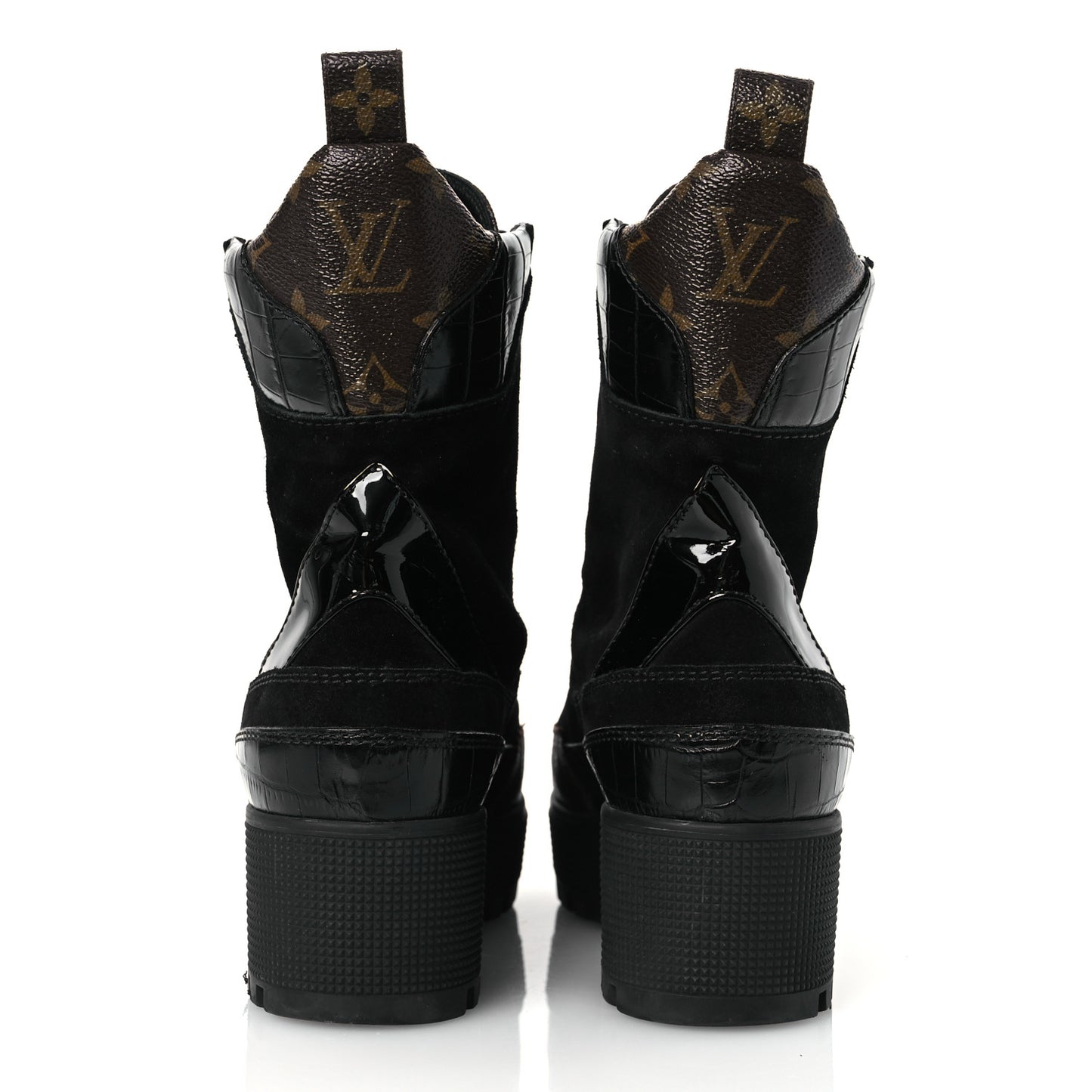 Suede Calfskin Crocodile Embossed Patent Monogram Laureate Platform Desert Boots 37 Black