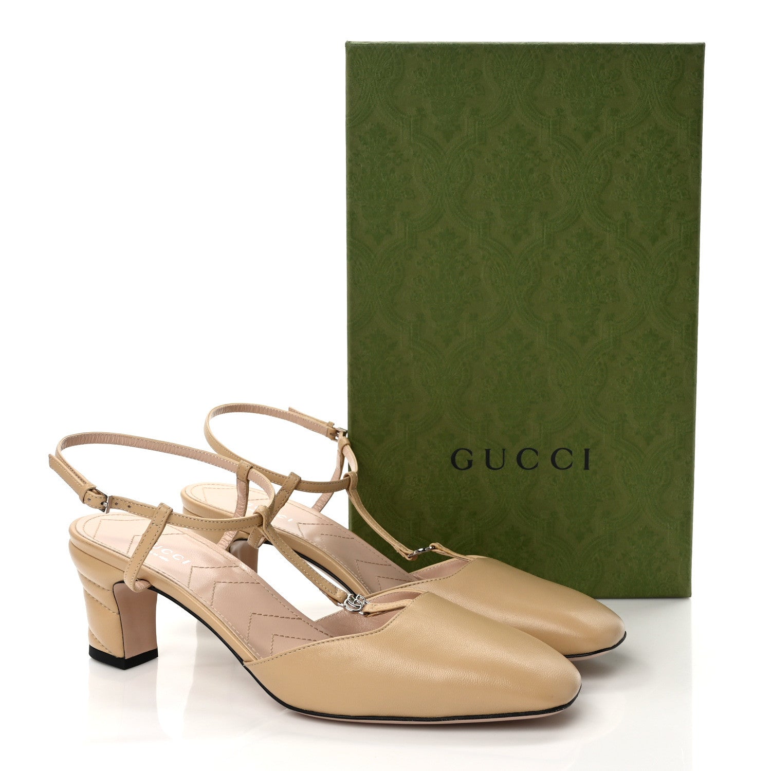 Gucci Nappa Charlotte Petite GG 55mm Slingback Pumps 39 Wheat 8 of 8
