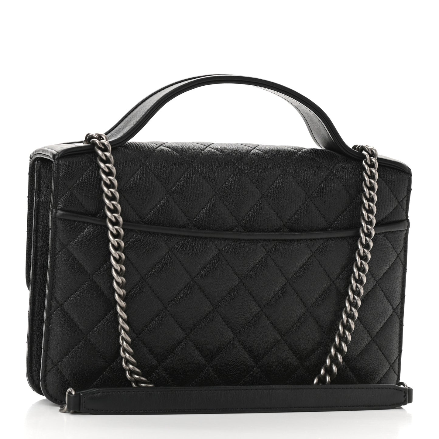 Goatskin Quilted CC University Top Handle Flap Black