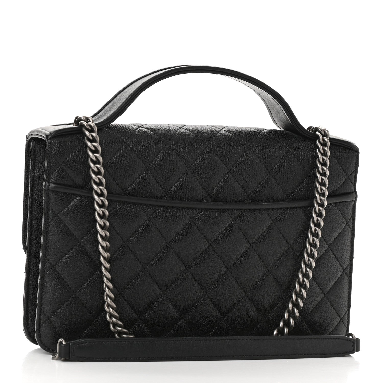 Chanel Goatskin Quilted CC University Top Handle Flap Black 3 of 11