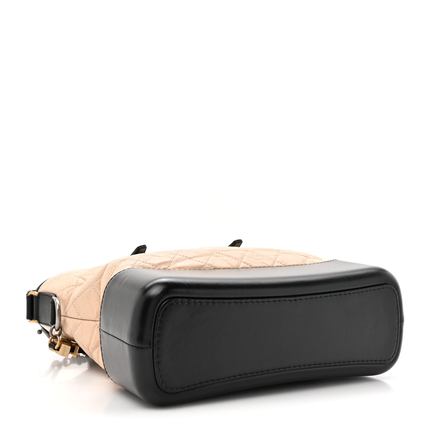 Aged Calfskin Quilted Medium Gabrielle Shopping Tote  Beige Black