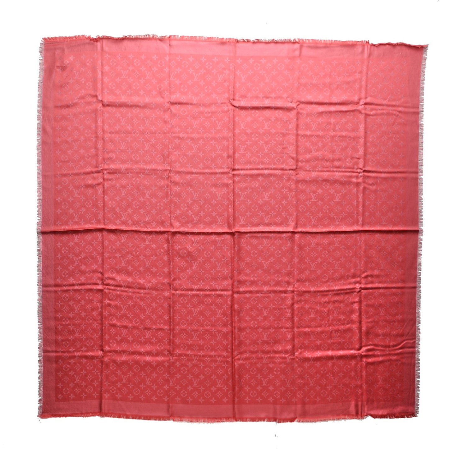 Silk Wool Monogram Voile Shawl Corail