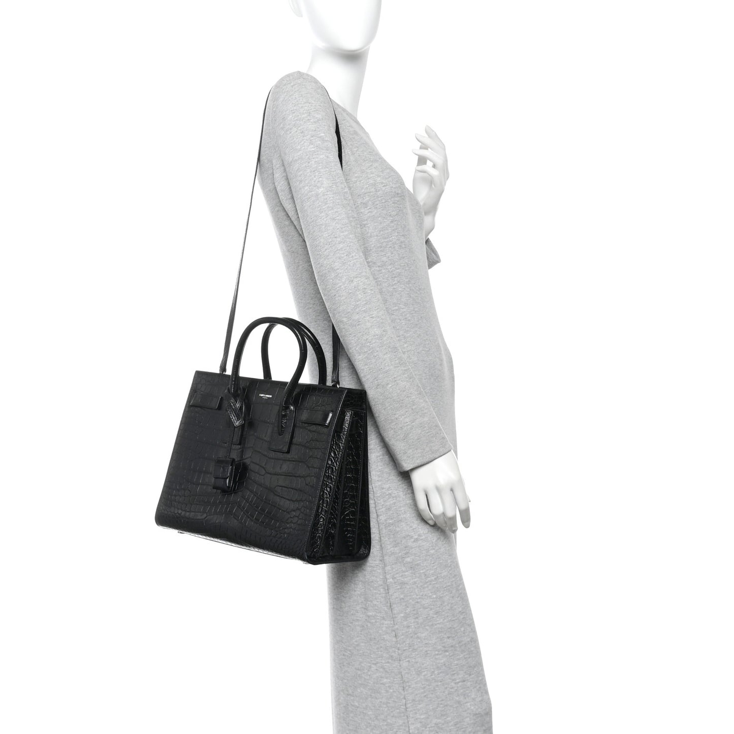 Calfskin Crocodile Embossed Small Sac de Jour Black