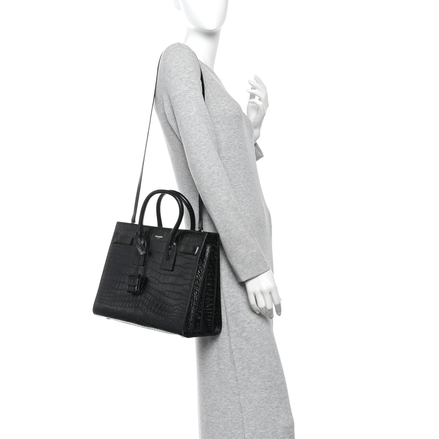 Saint Laurent Calfskin Crocodile Embossed Small Sac de Jour Black 2 of 11