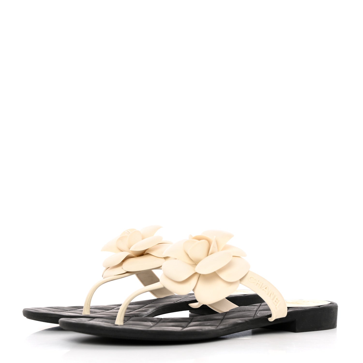 Chanel Jelly Quilted Camellia Thong Sandals 38 White Black 3 of 13