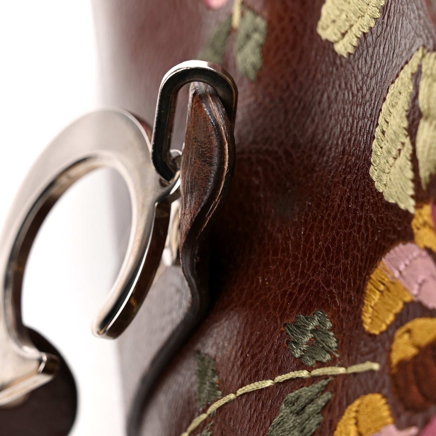 Christian Dior Grained Calfskin Romantic Flowers Frame Satchel Brown 11 of 11