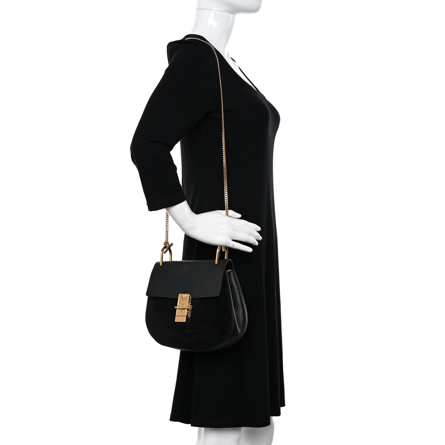 Chloe Suede Smooth Calfskin Drew Shoulder Bag Black 2 of 12