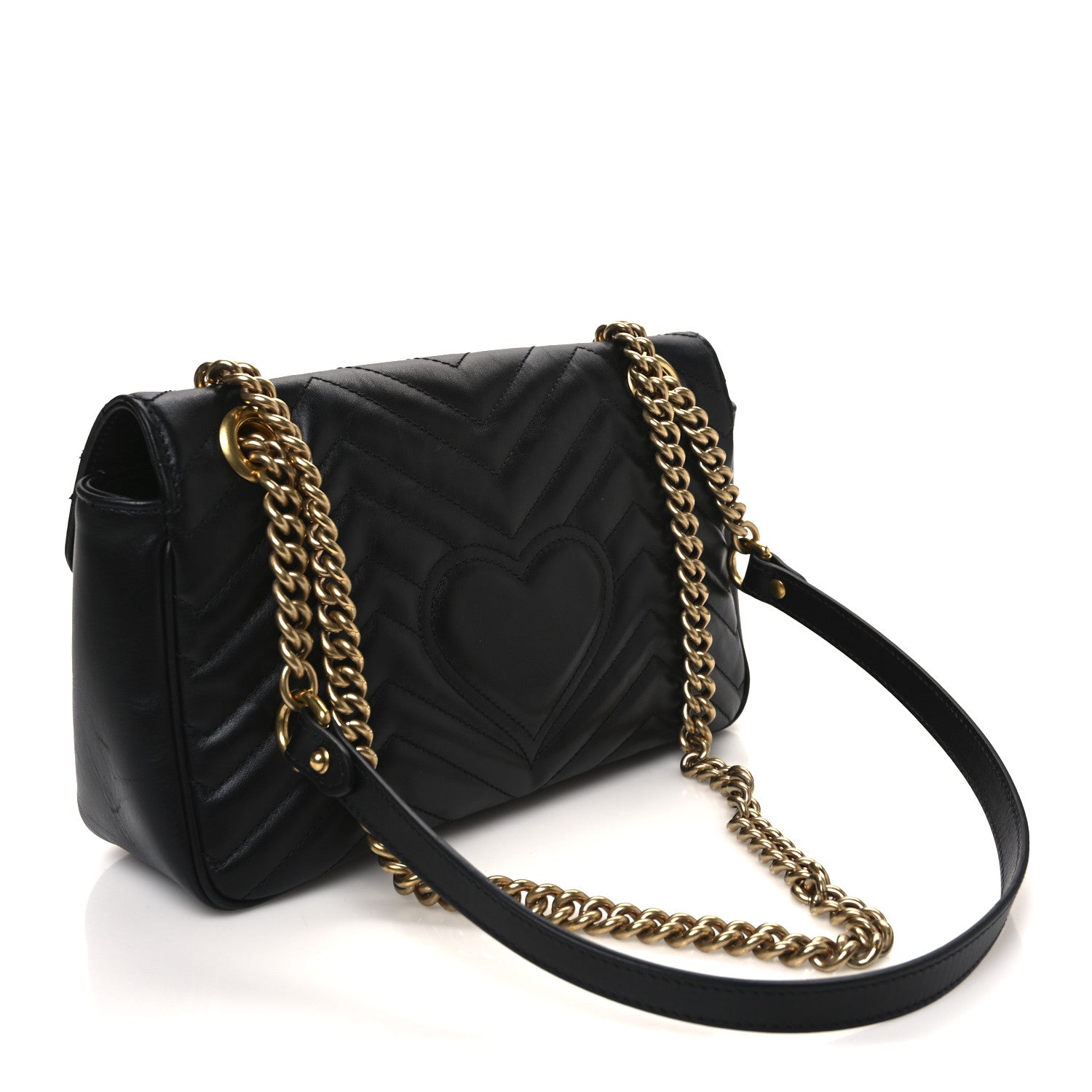 Gucci Calfskin Matelasse Small GG Marmont Shoulder Bag Black 3 of 12