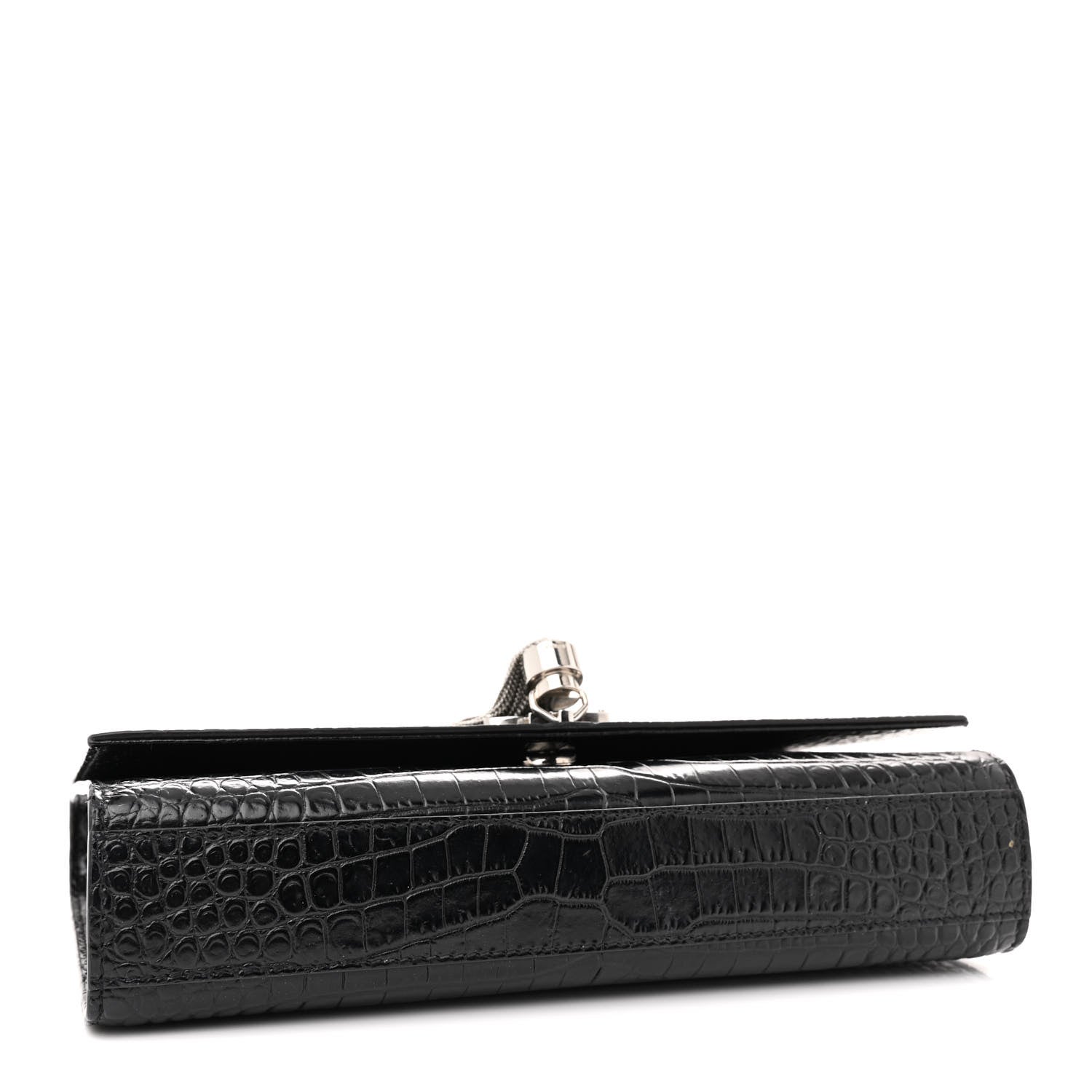 Saint Laurent Calfskin Crocodile Embossed Medium Classic Monogram Kate Tassel Satchel Black 4 of 12