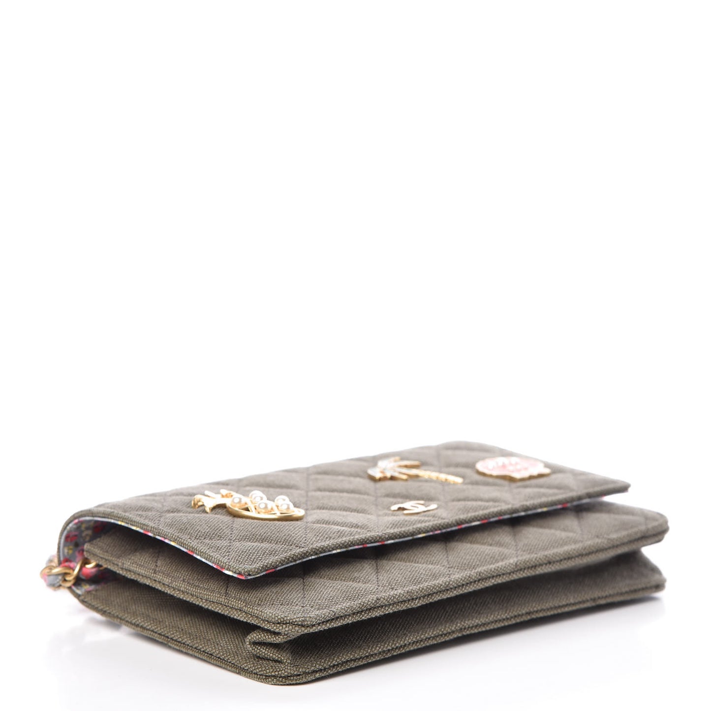 Canvas Quilted Coco Cuba Charms Wallet On Chain WOC Khaki