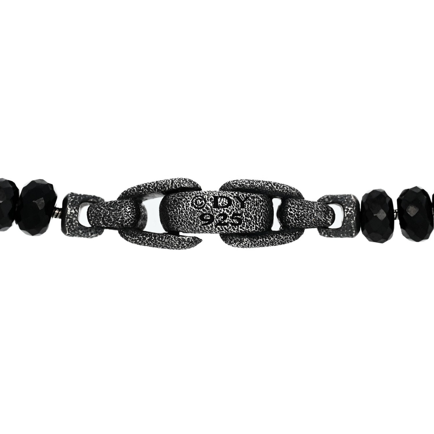 David Yurman Sterling Silver Black Spinel 5mm Spiritual Beads Skull Station Bracelet 3 of 4