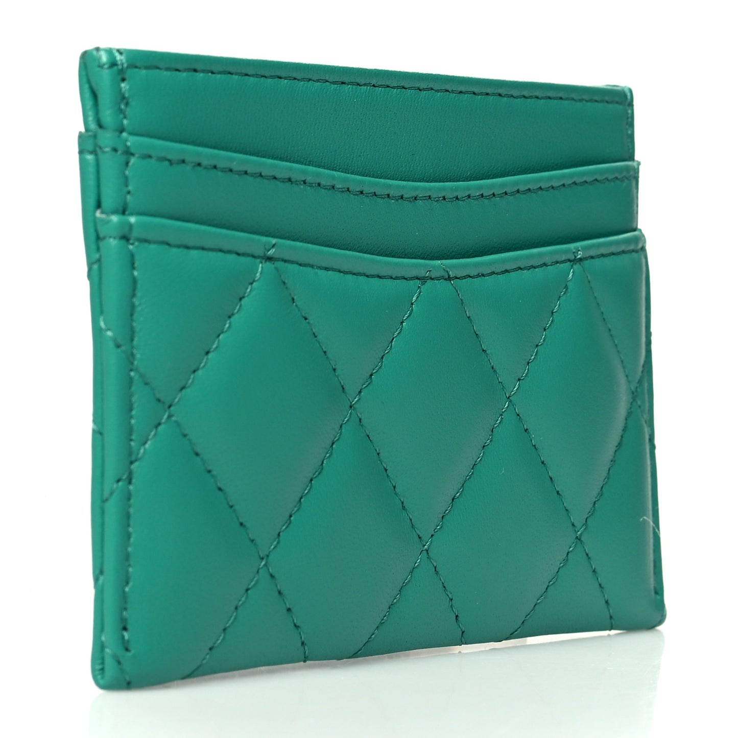 Lambskin Quilted Card Holder Green