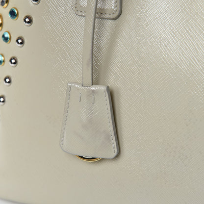 Prada Saffiano Vernice Crystal Pyramid Bag Talco 10 of 17