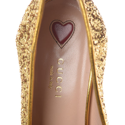 Gucci Glitter Nappa Web Peyton 75mm Loafer Pumps 39 Oro Vecchio 7 of 10