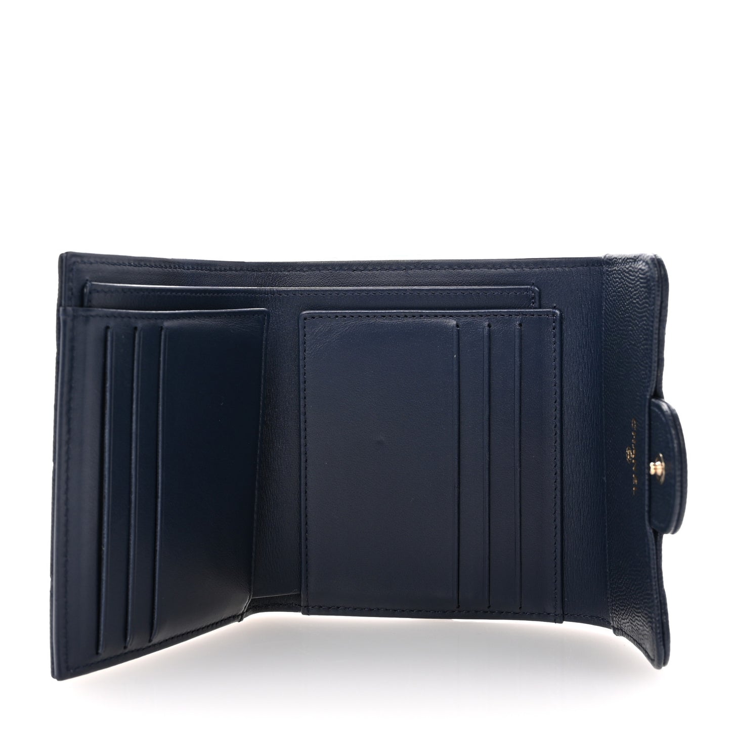 Caviar Quilted Compact Flap Wallet Navy
