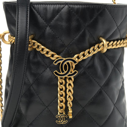 Chanel Lambskin Enamel Quilted Pending CC Bucket Drawstring Bag Black 8 of 11