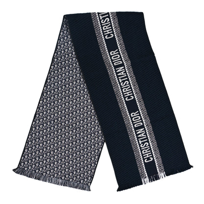 Christian Dior Wool Silk Oblique University Reversible Scarf Navy Blue 2 of 3