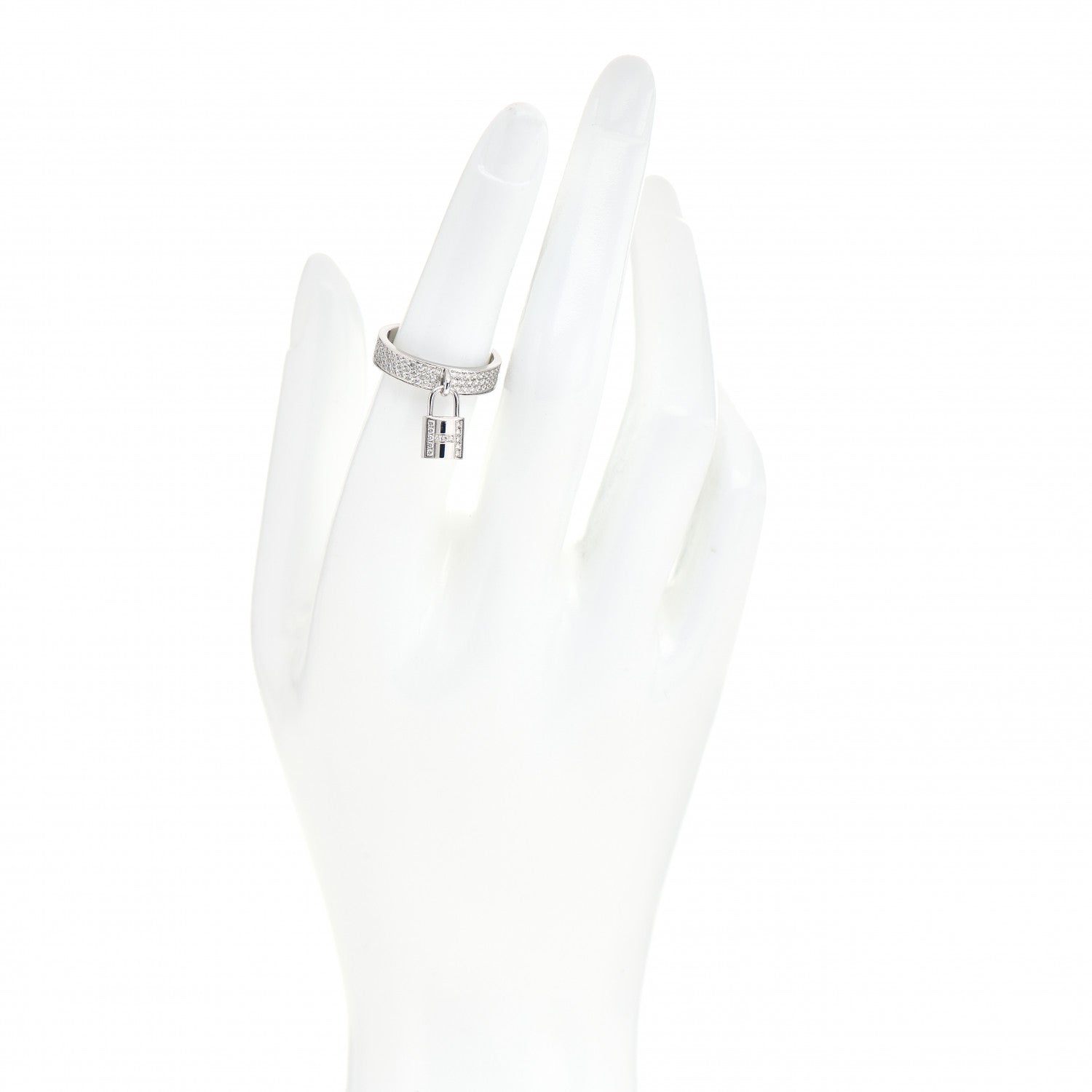 Hermes 18K White Gold Diamond MM Kelly Clochette Ring 52 6 2 of 5