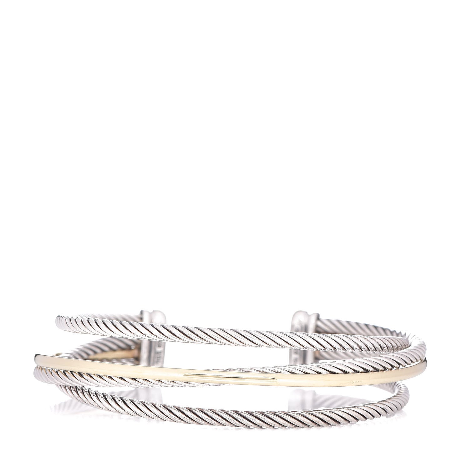 Sterling Silver 18K Yellow Gold Crossover Three Row Cuff Bracelet