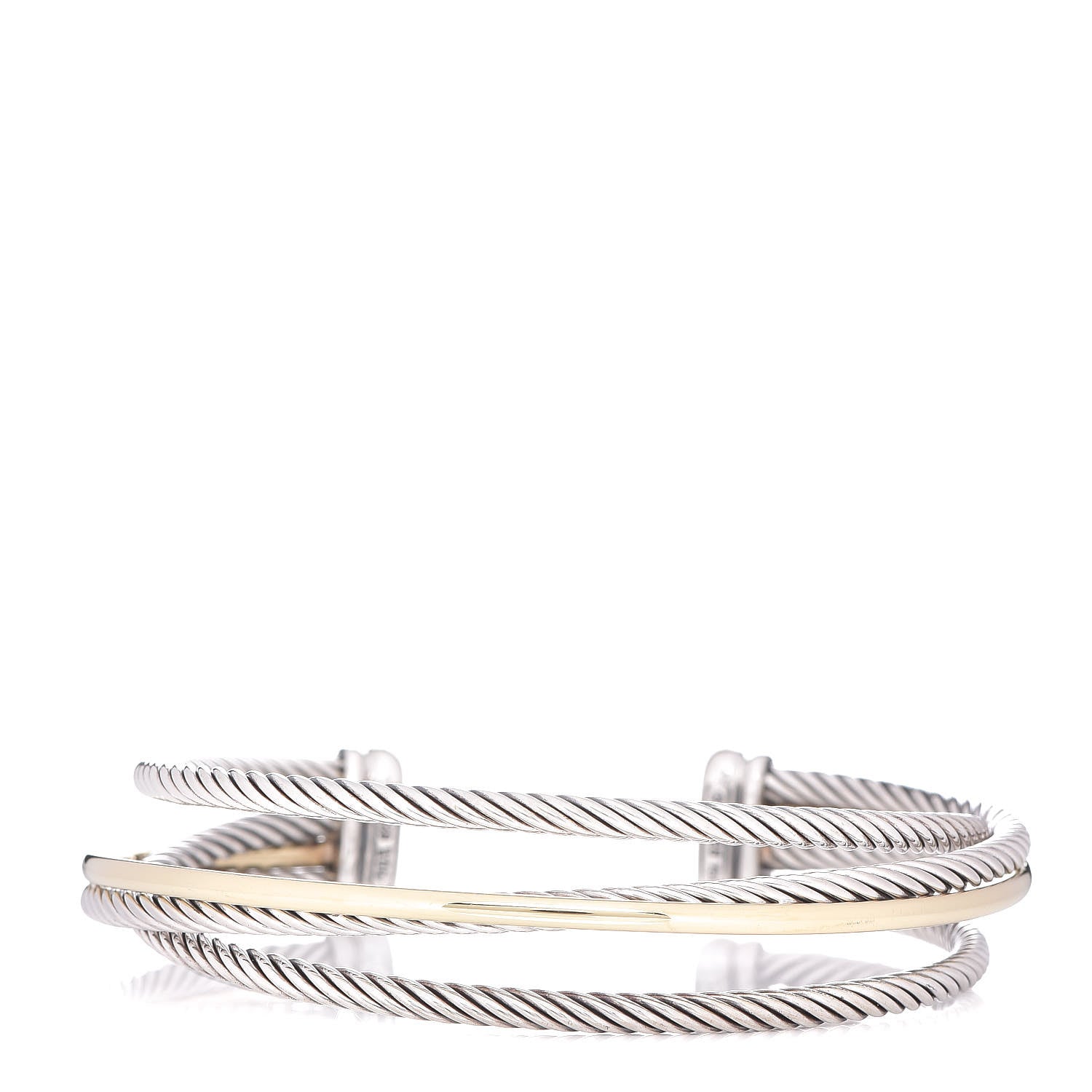 David Yurman Sterling Silver 18K Yellow Gold Crossover Three Row Cuff Bracelet 1 of 5