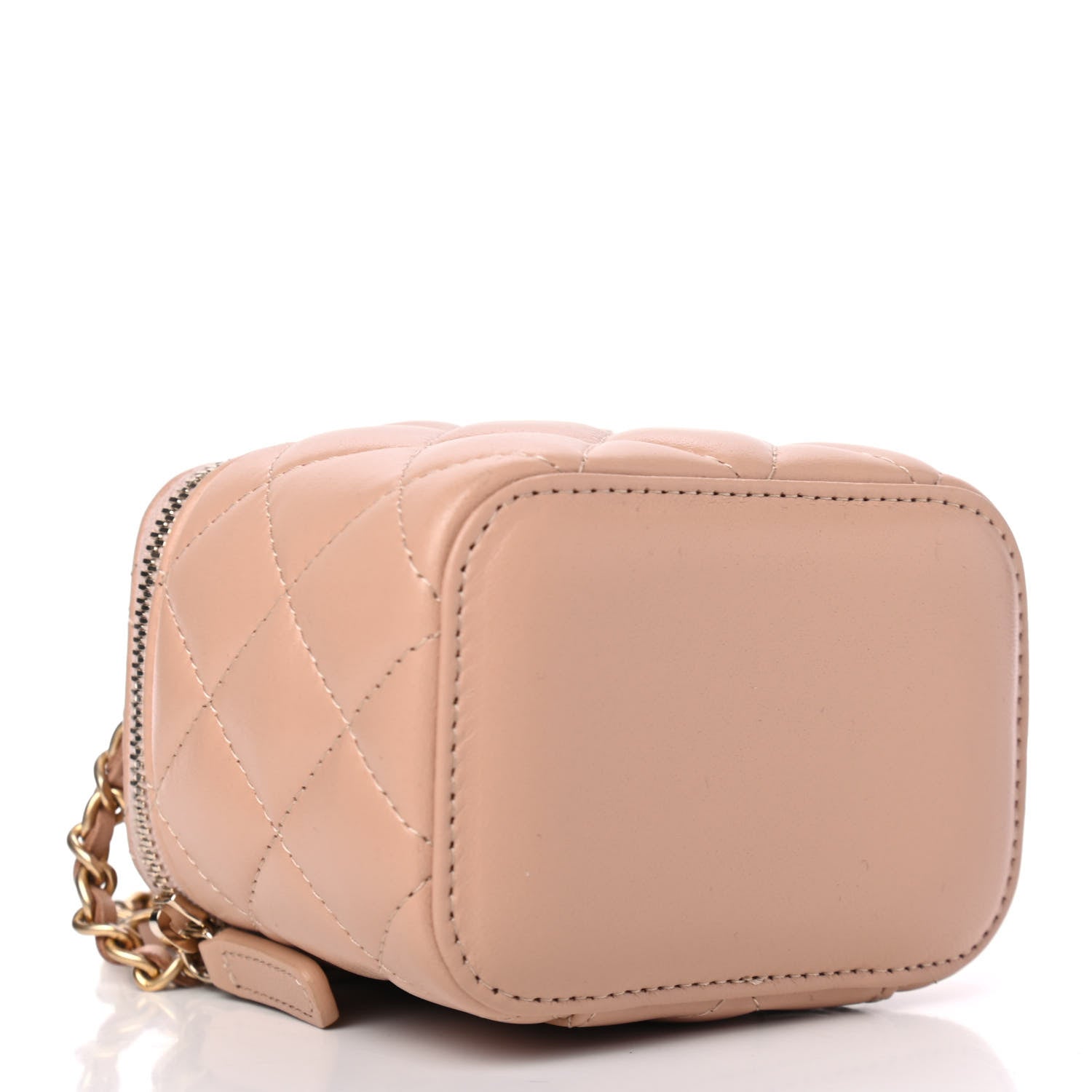 Chanel Lambskin Quilted Top Handle Mini Vanity Case With Chain Beige 3 of 4