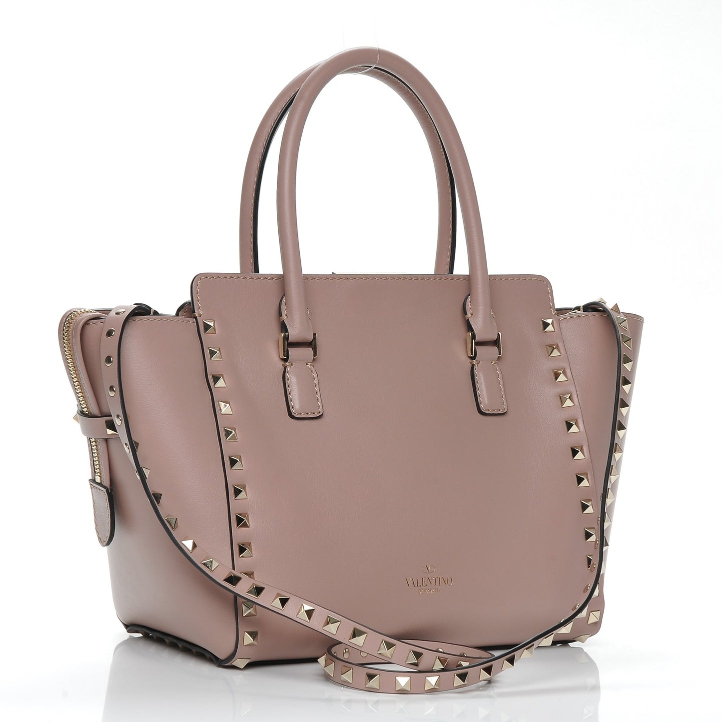Vitello Small Rockstud Double Handle Tote Poudre