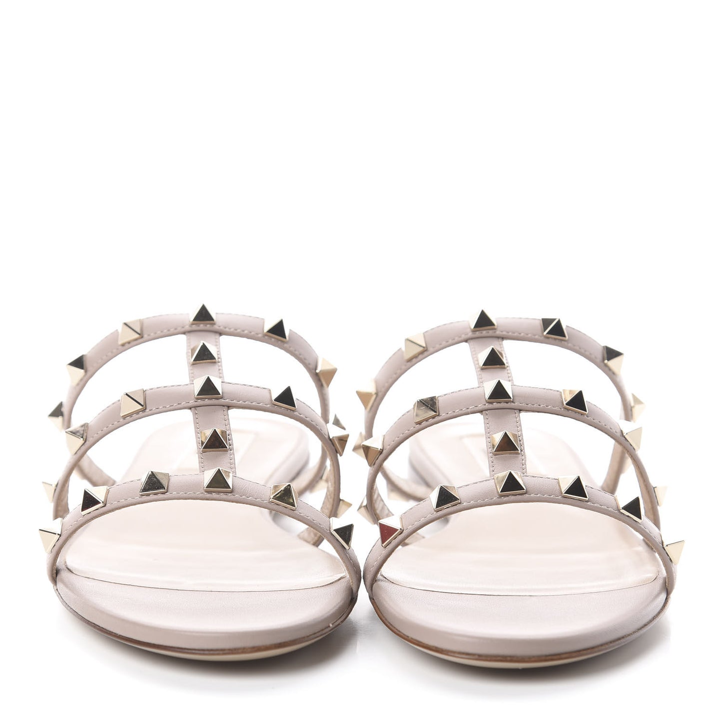 Calfskin Rockstud Caged Flat Slide Sandals 37.5 Poudre