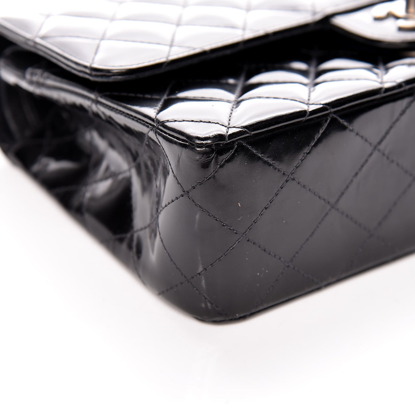 Patent Quilted Medium Double Flap Black