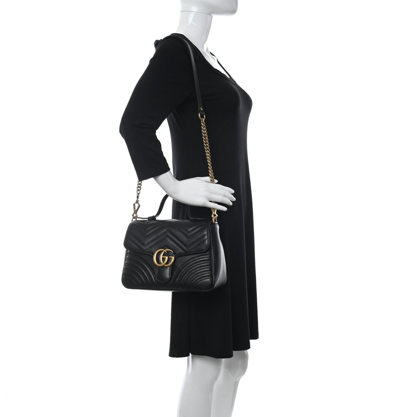 Calfskin Matelasse Small GG Marmont Top Handle Shoulder Bag Black